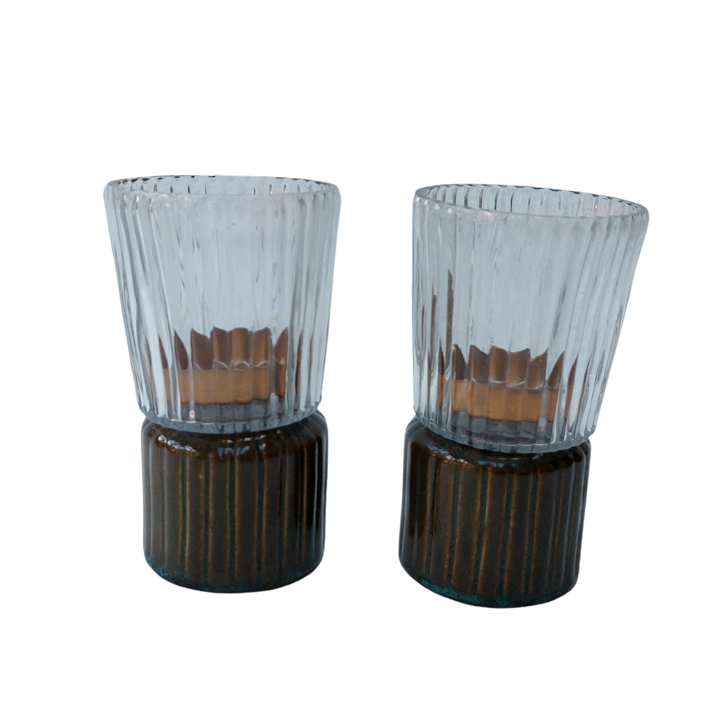 Chirag Ribbed Glass Tealight Candle Holders - set of 2