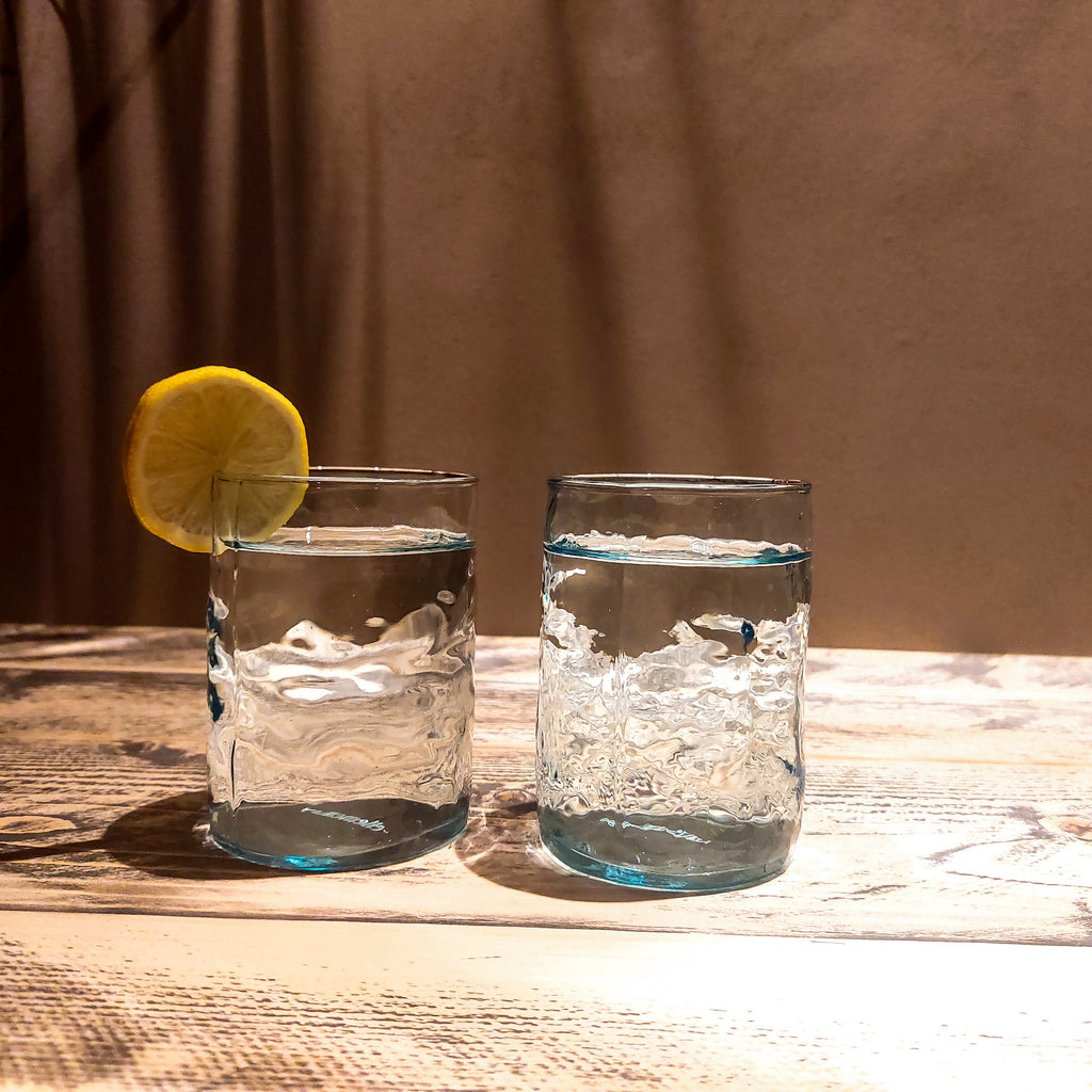 Neel Aqua Blue Straight Mouthblown Glass Tumblers - Set of 2