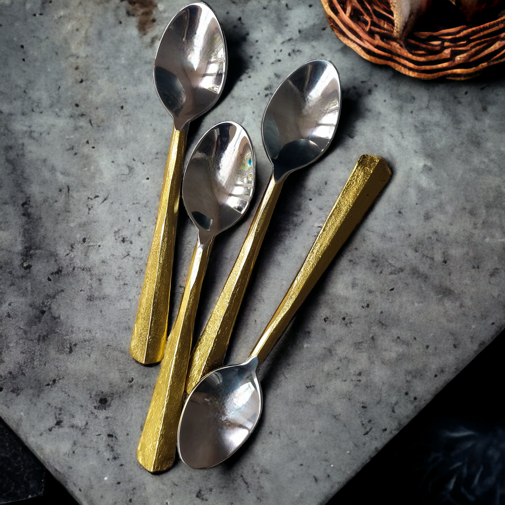 4 Piece Abha Rustic Gold Handcrafted Stainless Steel Teaspoons