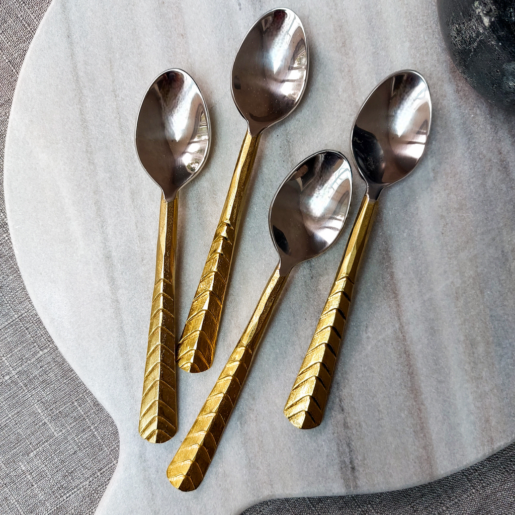 4 Piece Abha Rustic Gold Chevron Handcrafted Stainless Steel Teaspoons