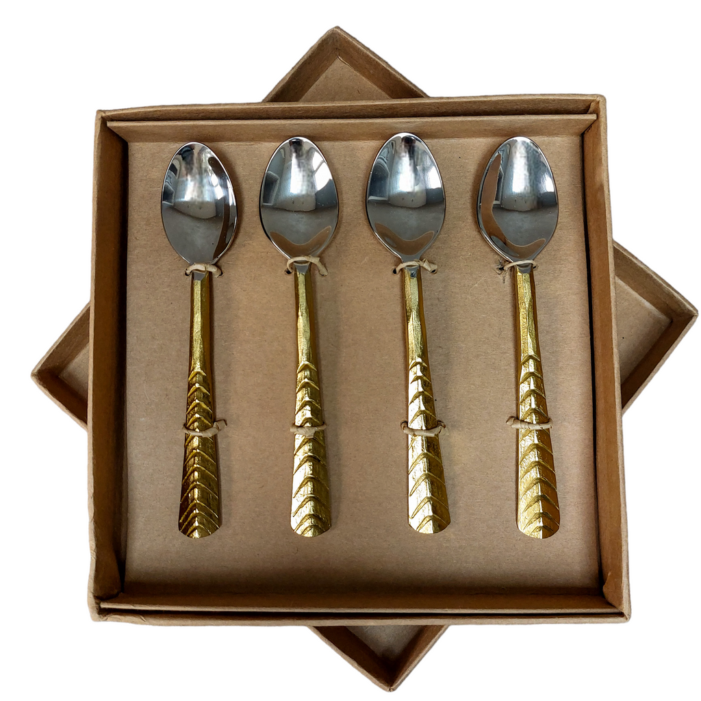 4 Piece Abha Rustic Gold Chevron Handcrafted Stainless Steel Teaspoons