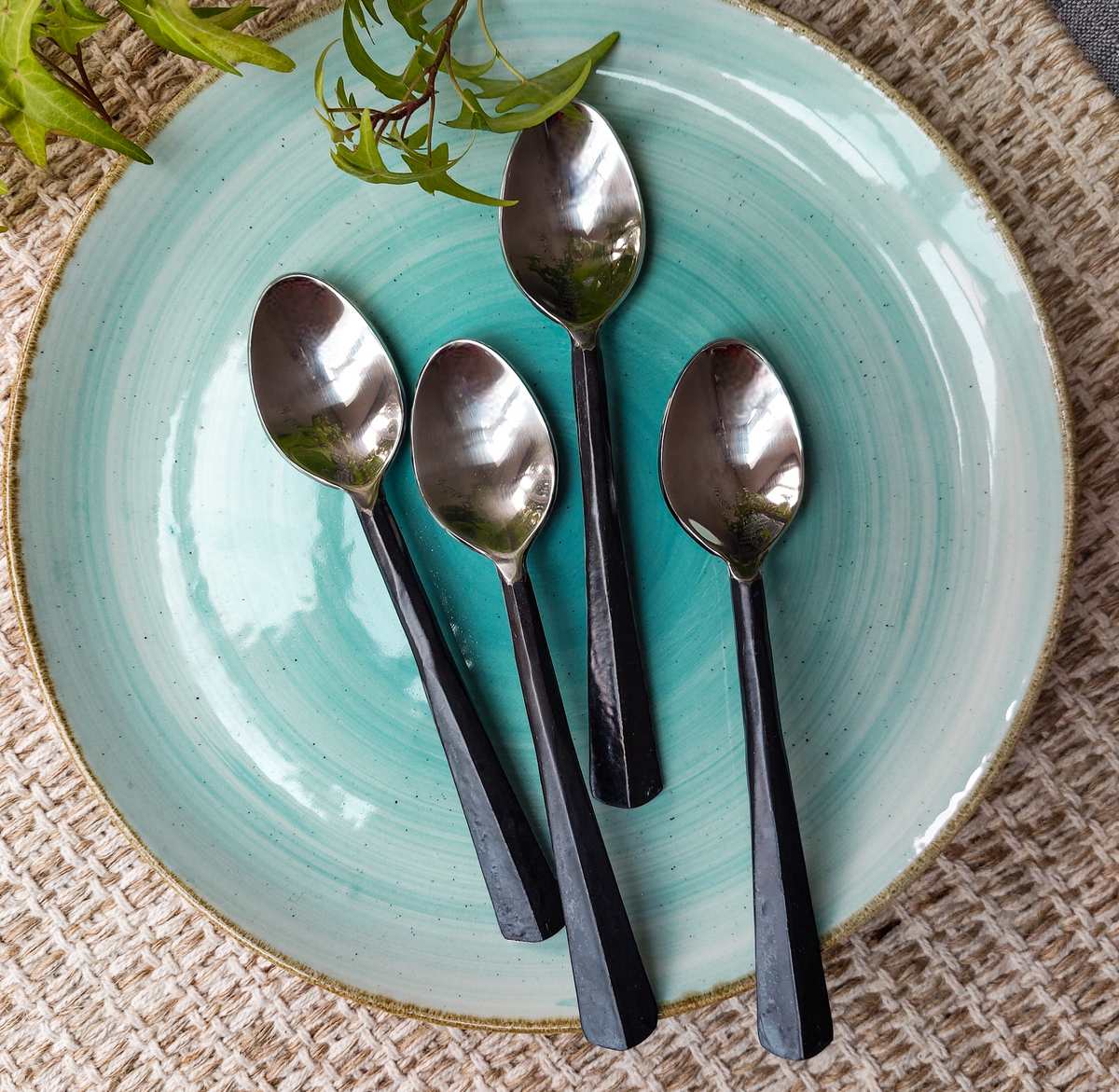 4 Piece Rajni Rustic Carbon Black Handcrafted Stainless Steel Teaspoon ...
