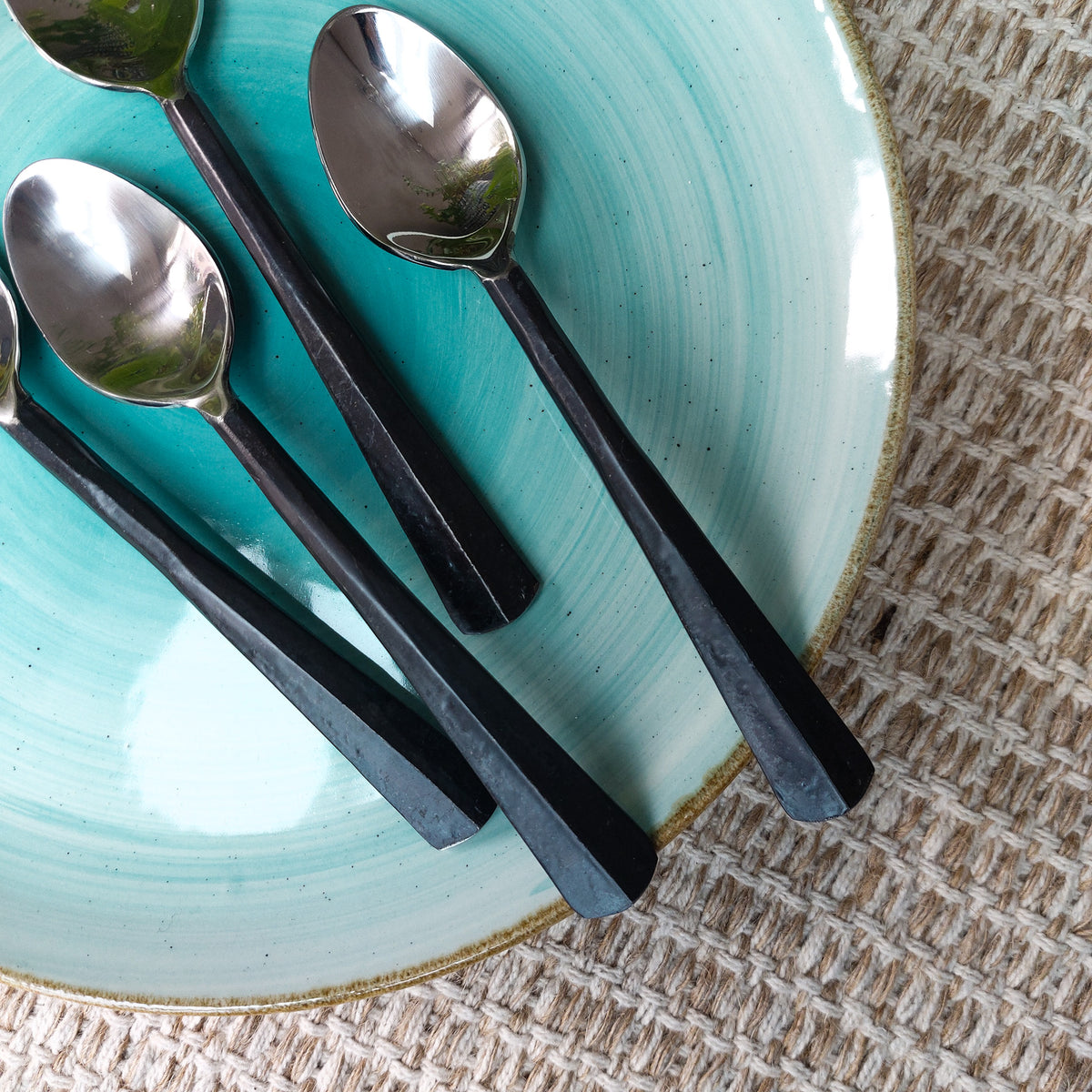 4 Piece Rajni Rustic Carbon Black Handcrafted Stainless Steel Teaspoon ...