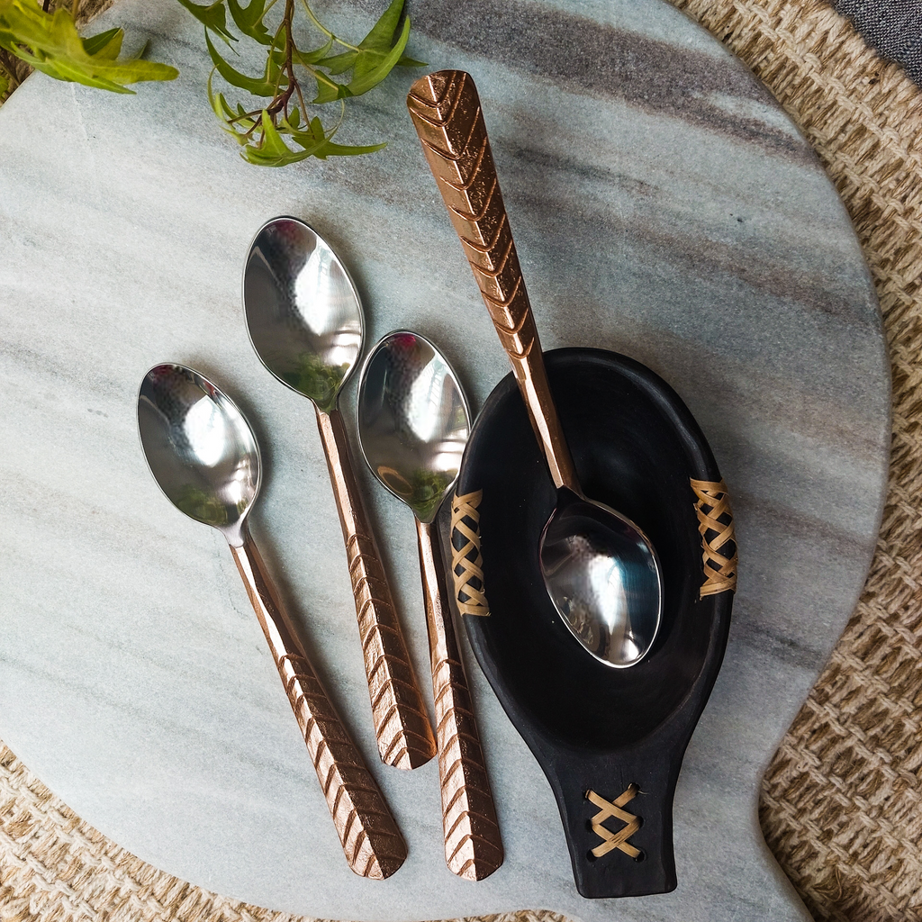 4 Piece Hema Rustic Rose Gold Handcrafted Stainless Steel Teaspoons