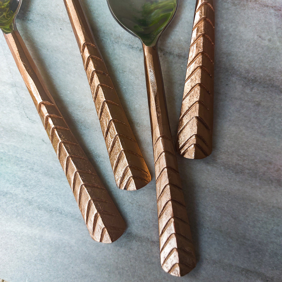 4 Piece Hema Rustic Rose Gold Handcrafted Stainless Steel Teaspoons | Anav