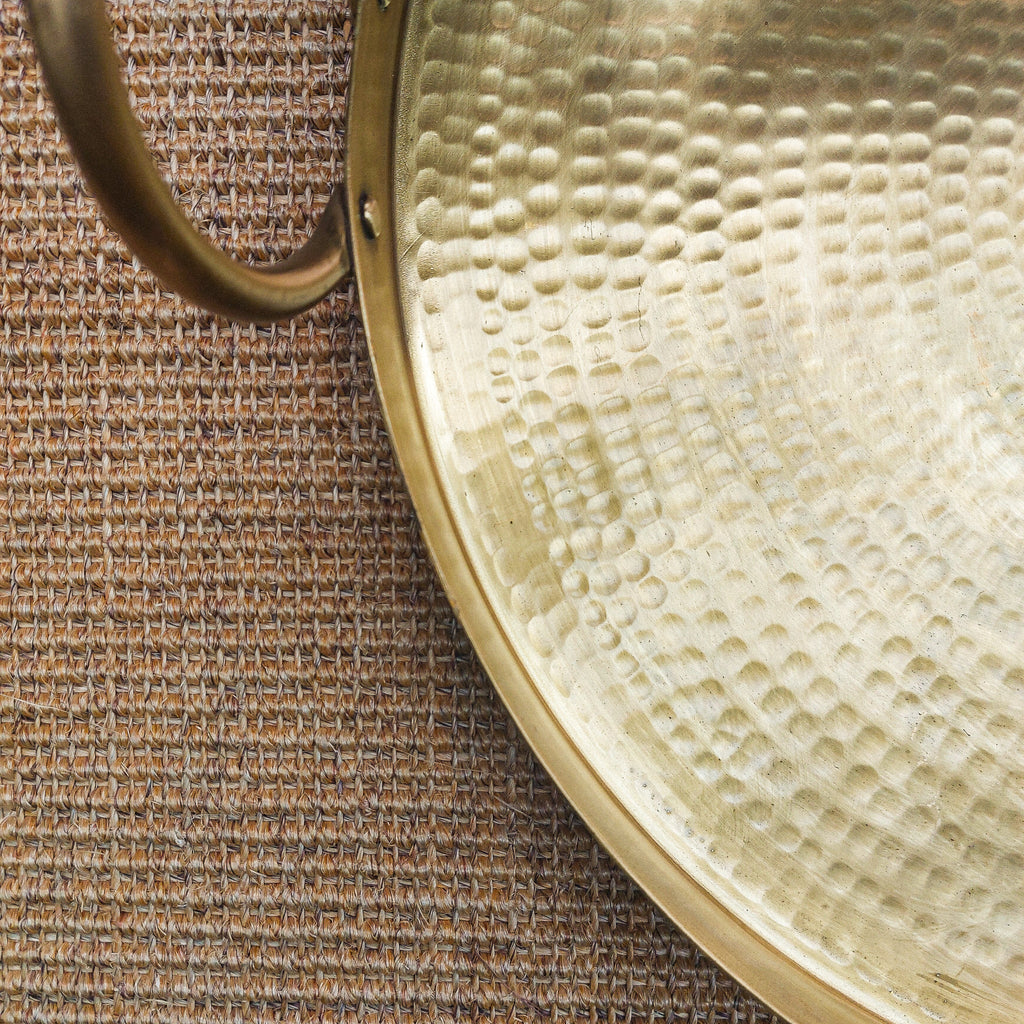 Hammered Glossy Brass Round Tray with handle - Sample