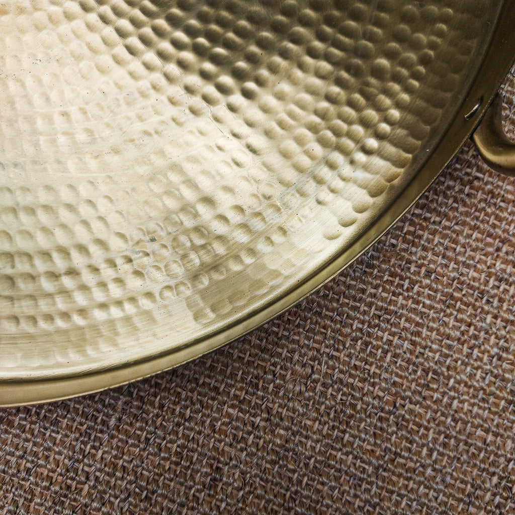Hammered Glossy Brass Round Tray with handle - Sample