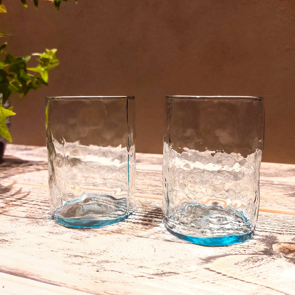 Neel Aqua Blue Straight Mouthblown Glass Tumblers - Set of 2