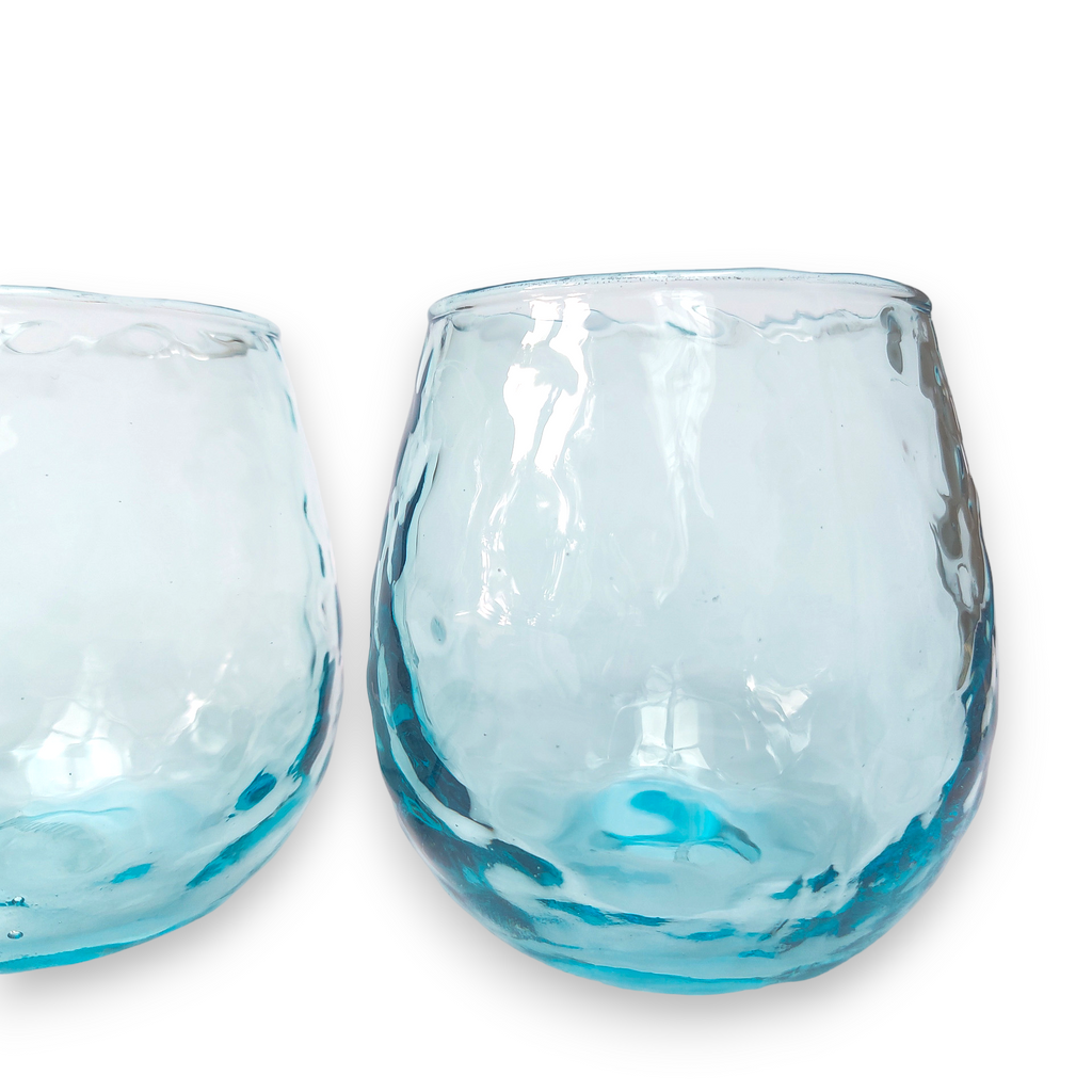 Neel Aqua Blue Round Mouthblown Glass Tumblers - Set of 2