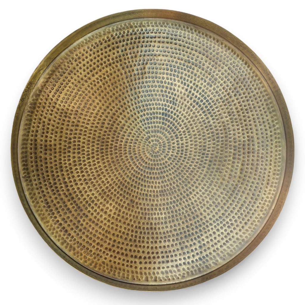 62cm Extra Large Peetal Vintage Look Hammered Brass Round Tray
