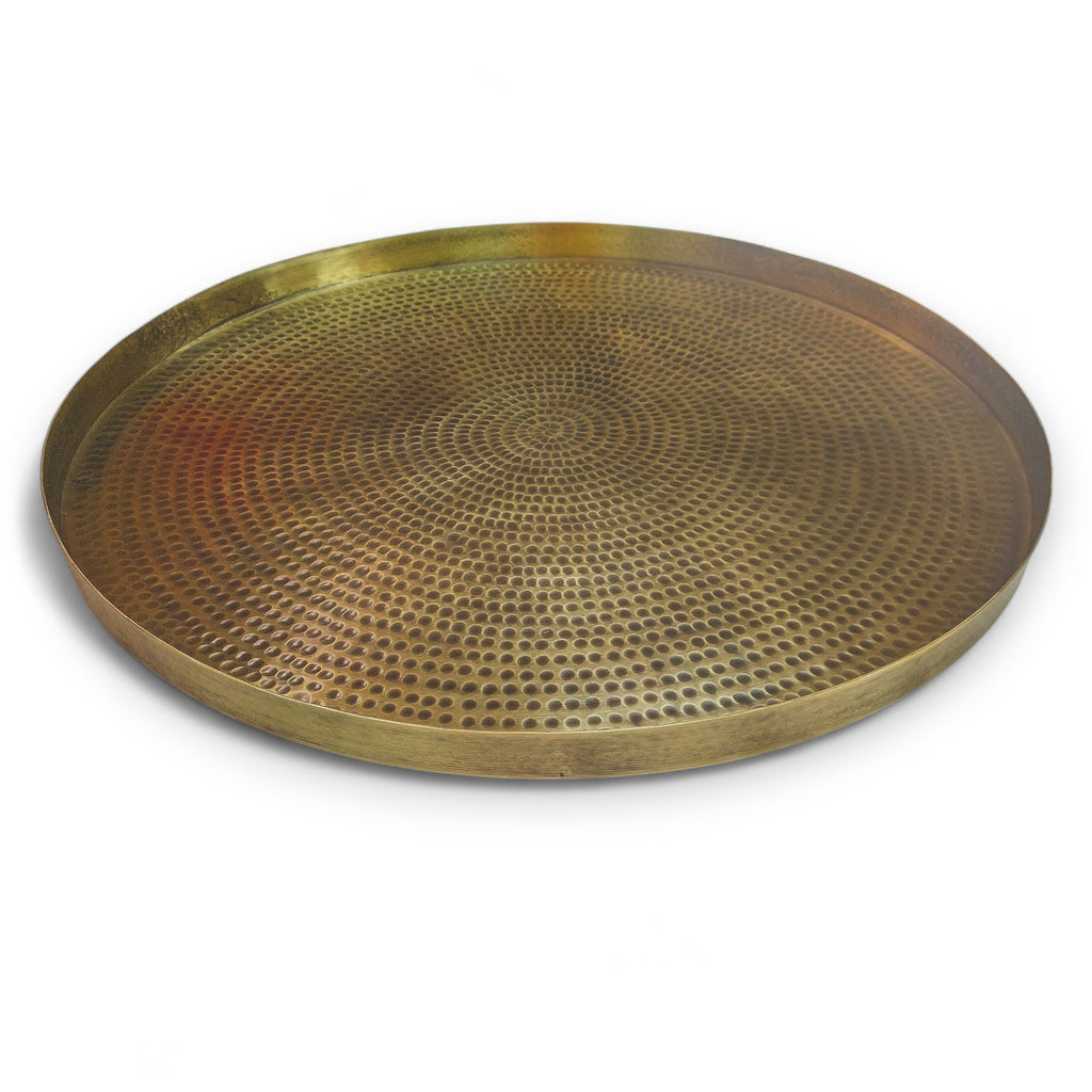 62cm Extra Large Peetal Vintage Look Hammered Brass Round Tray