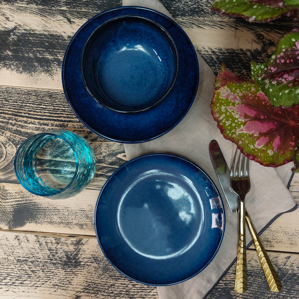 Handcrafted Round Blue Appetizer plate and bowl