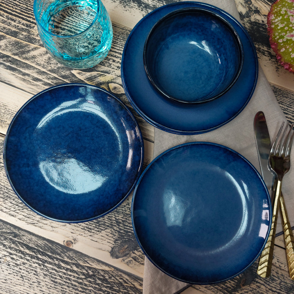 Handcrafted Round Blue Appetizer plate and bowl