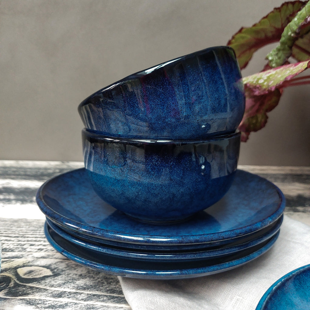 Handcrafted Ceramic Glazed Blue Indigo Bowls and plates