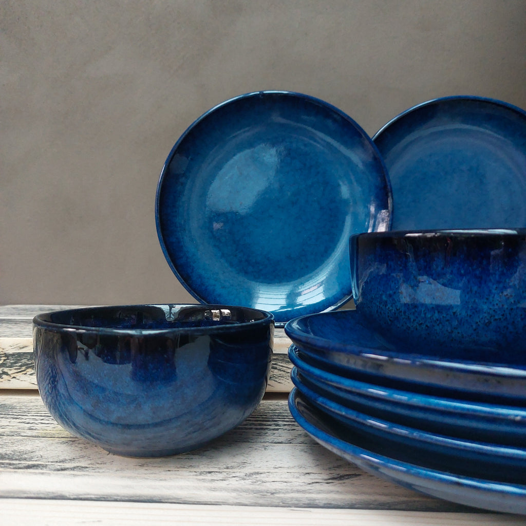 Handcrafted Ceramic Glazed Blue Indigo Bowls and plates