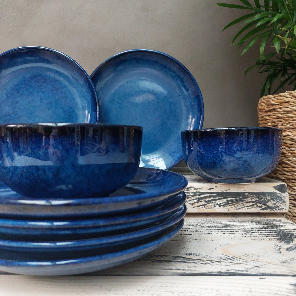 Handcrafted Ceramic Glazed Blue Indigo Bowls and plates