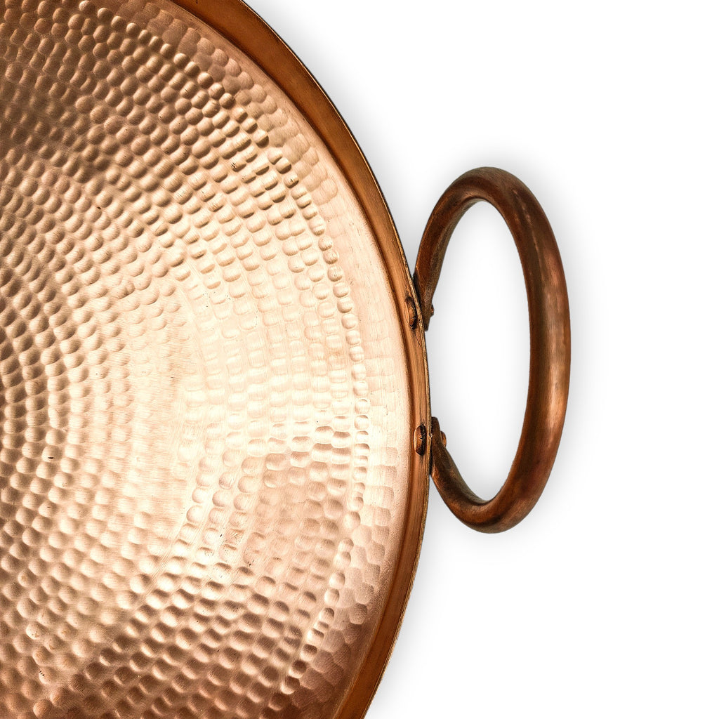 Perfectly Imperfect Hammered Glossy Copper Round Tray with handle