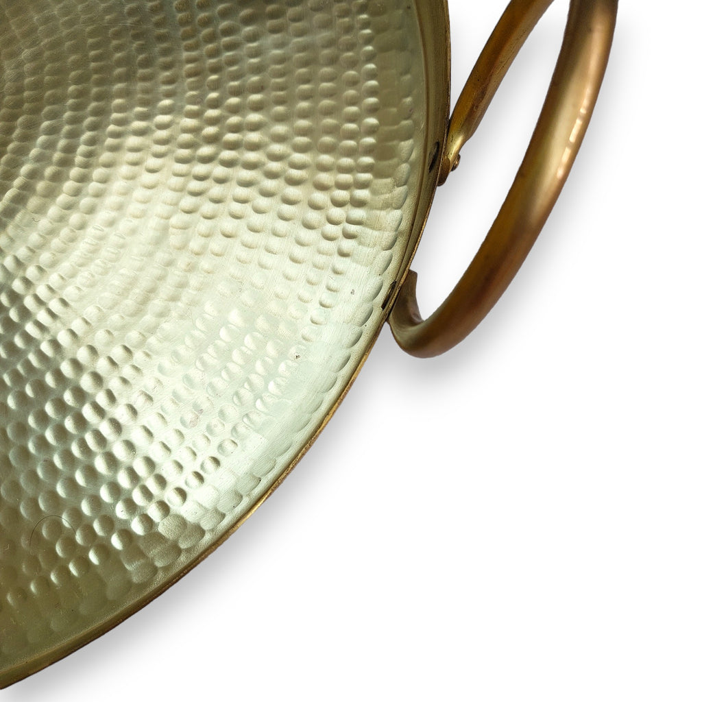 Perfectly Imperfect Hammered Glossy Brass Round Tray with handle