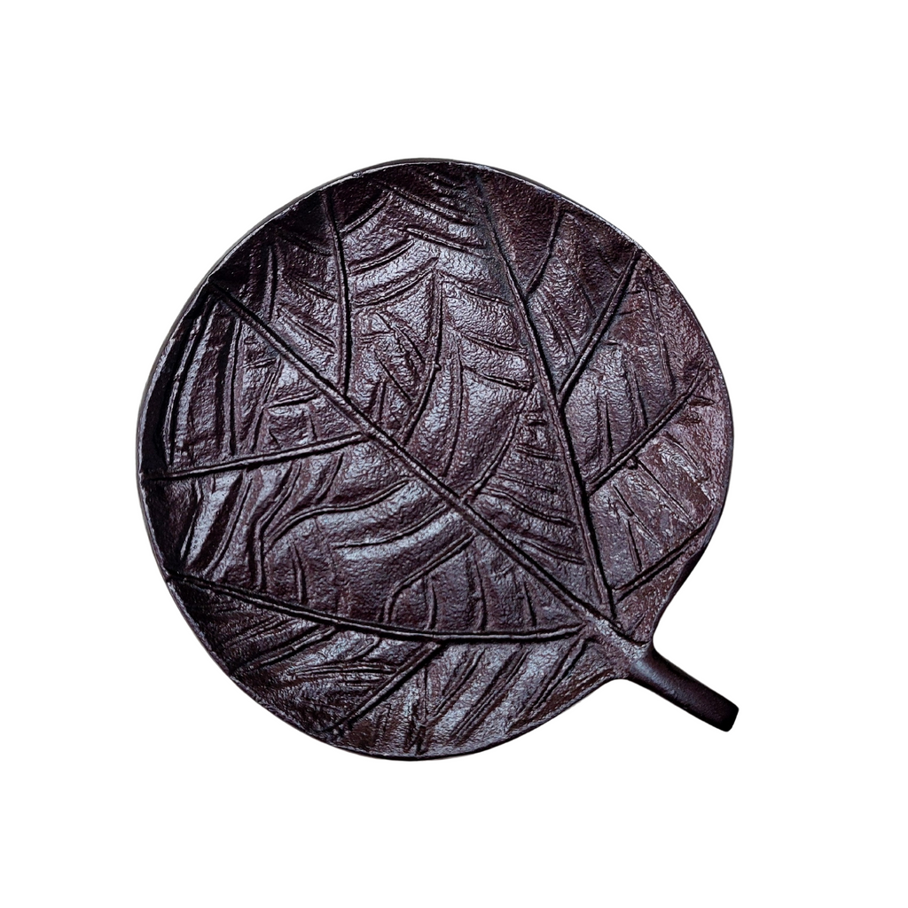 Panna Leaf Decorative Plate in Dark Copper Finish