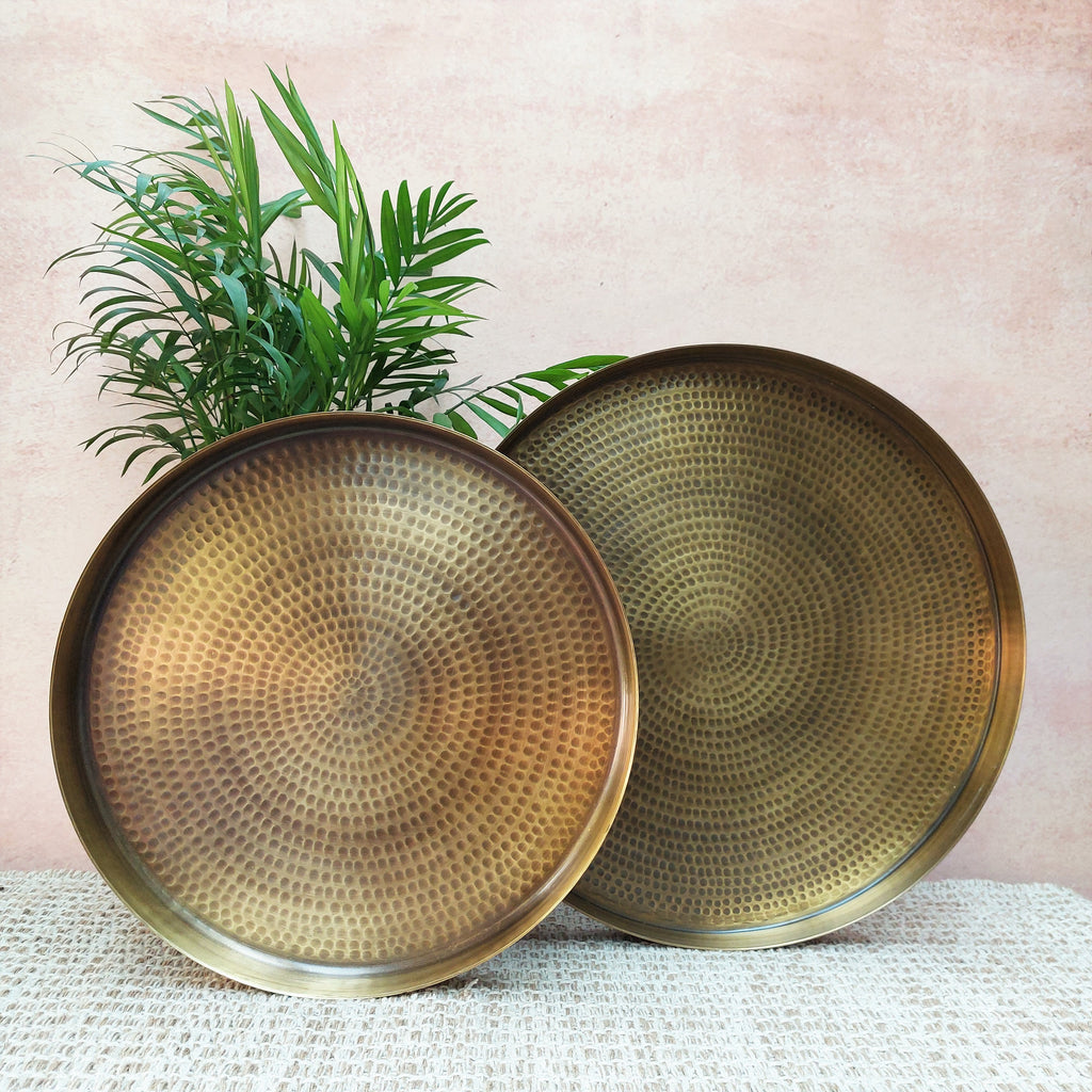 Peetal Hammered Brass Round Tray