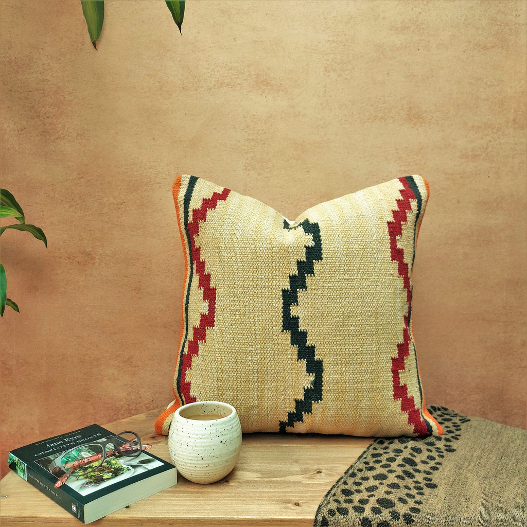 Perfectly Imperfect Jaipur Handwoven Wave Dhurrie Cotton Cushion Cover