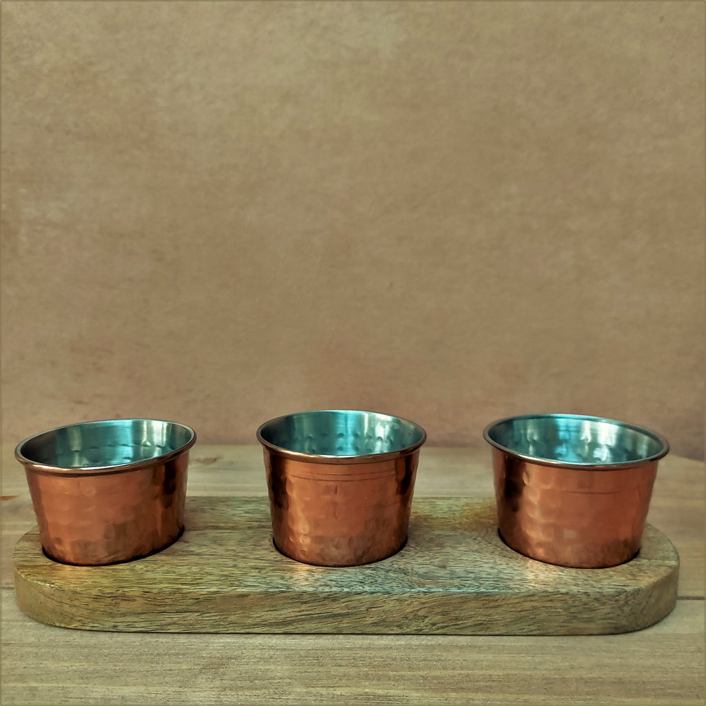 Set of 3 Katori Copper Hammered Dipping Bowls (with or without Tray)