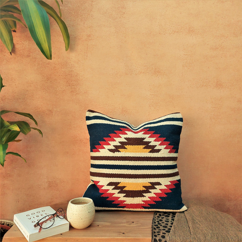 Perfectly Imperfect Jaipur Handwoven Diamond Dhurrie Cotton Cushion Cover