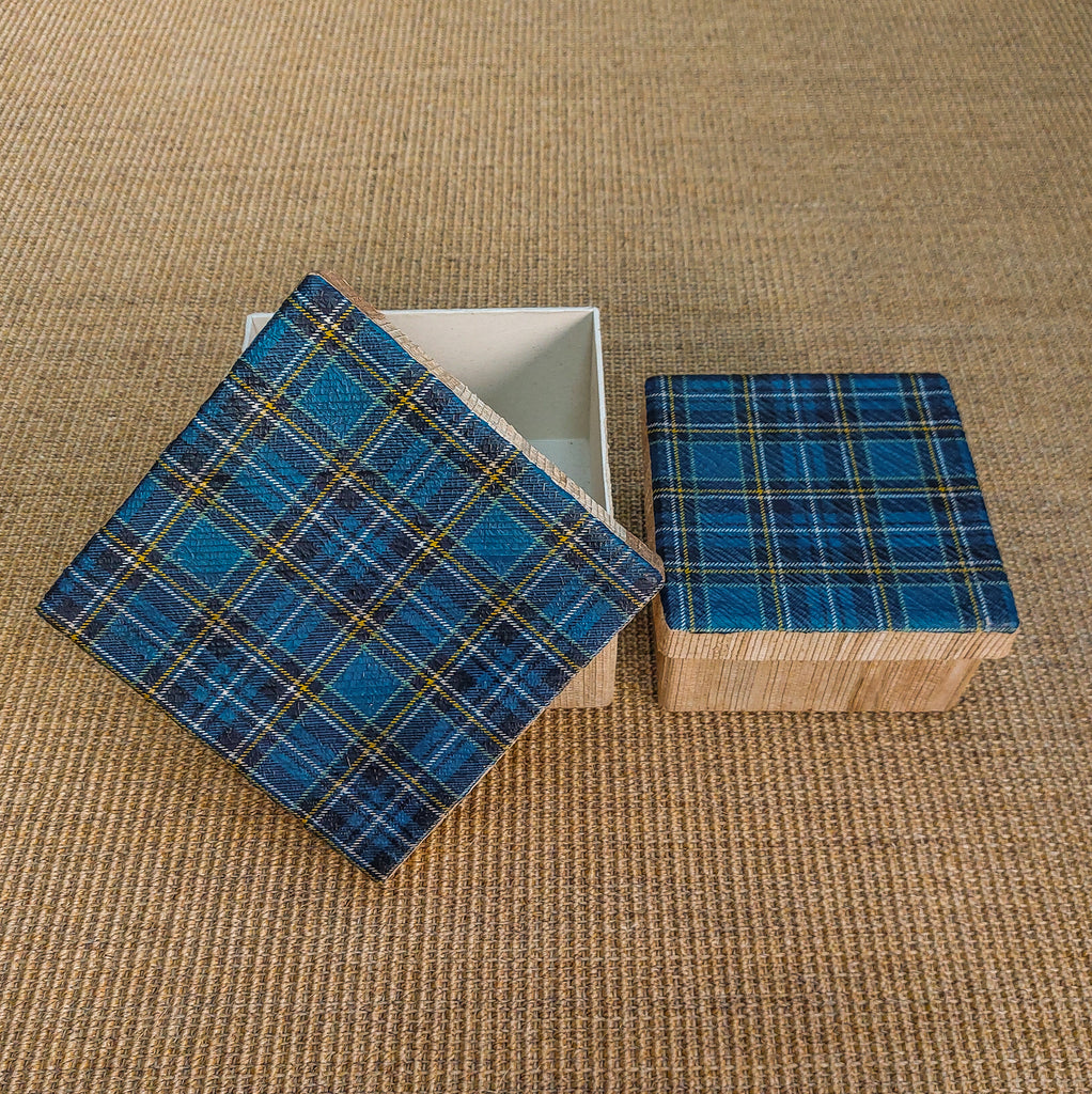 Kela Square Storage box - Blue Tartan