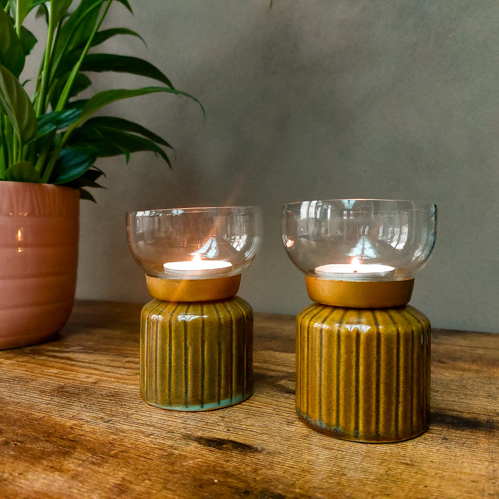 Deepti Glass Bowl Tealight Holders - set of 2