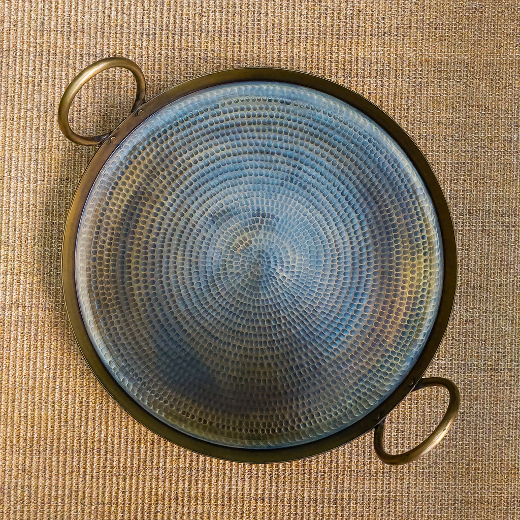 Hammered Brass Round Tray with handle - Sample
