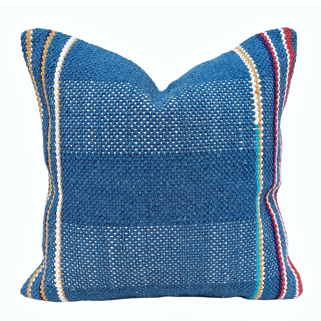 Perfectly Imperfect Jaipur Handwoven Denim Blue Dhurrie Cotton Cushion Cover