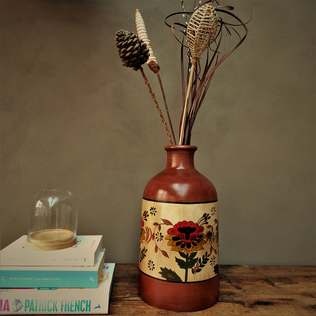 Mitti Earthenware Handpainted Rust Floral Vase