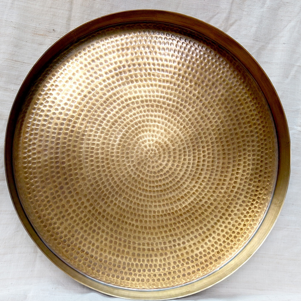 Peetal Hammered Brass Round Tray