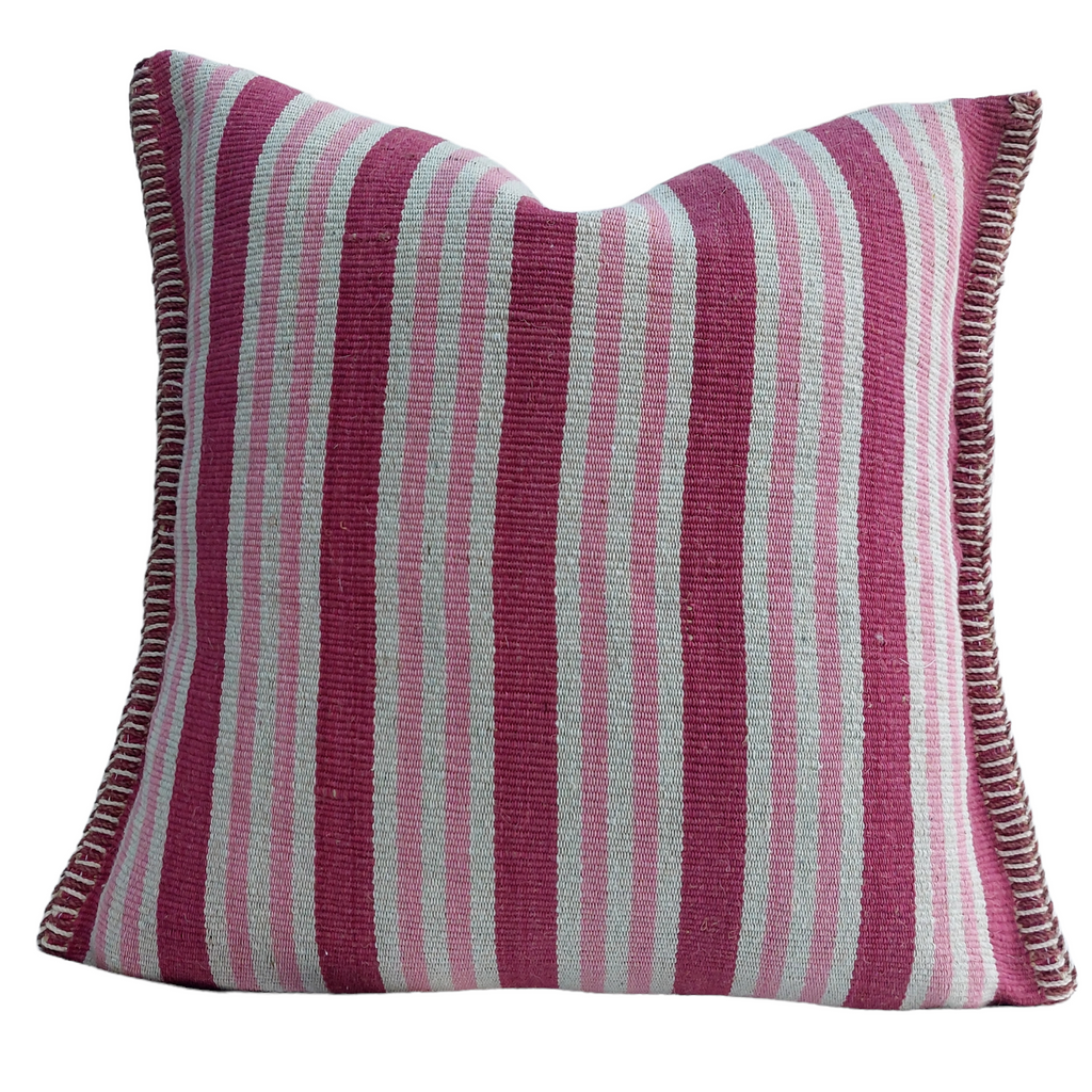 Gulabi Striped Pink Cotton & Jute Cushion Cover