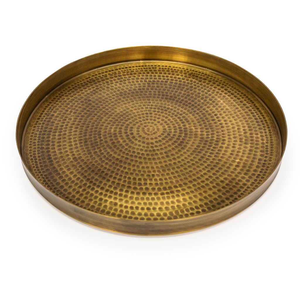 Peetal Hammered Brass Round Tray