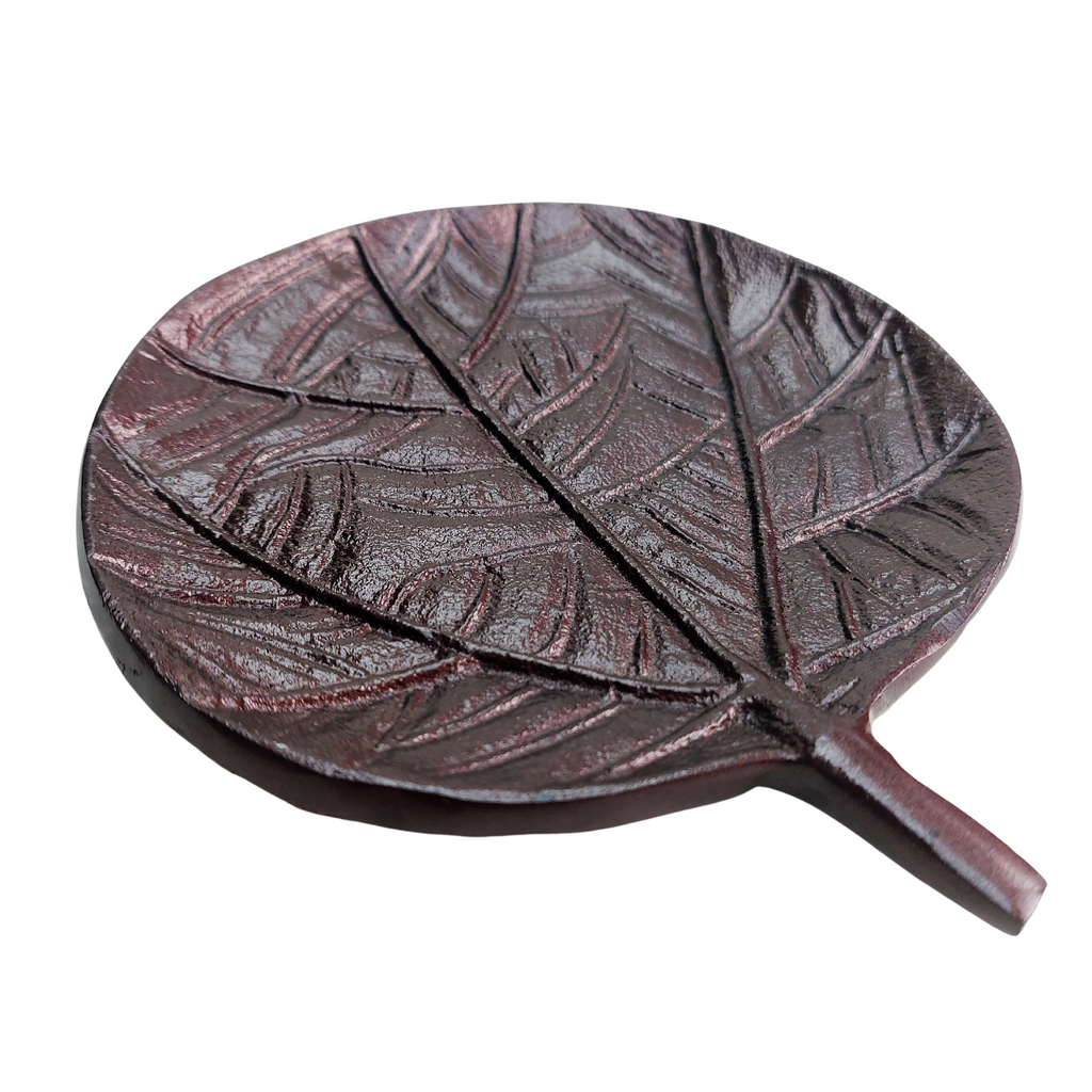 Panna Leaf Decorative Plate in Dark Copper Finish