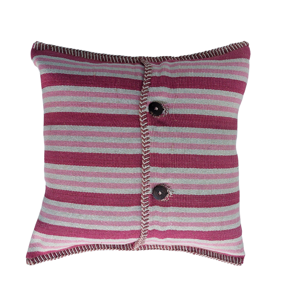 Gulabi Striped Pink Cotton & Jute Cushion Cover
