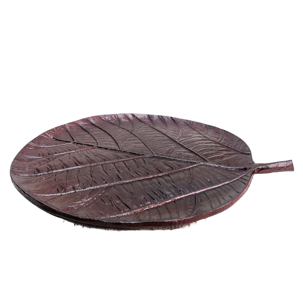 Panna Leaf Decorative Plate in Dark Copper Finish