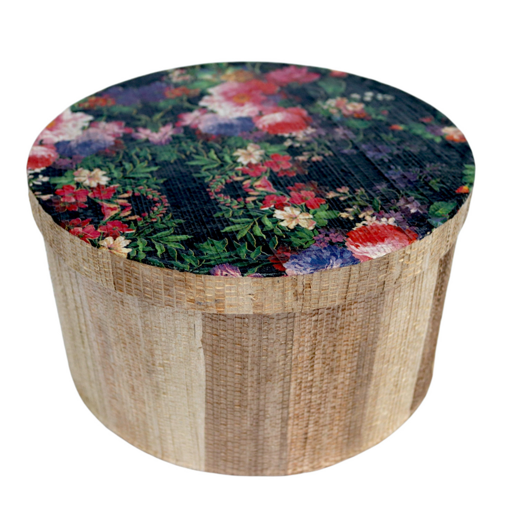 Kela Round Storage box - Black Flowers