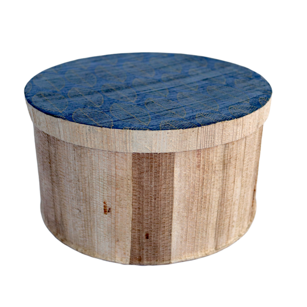 Kela Round Storage box - Blue & Gold Leaves | Anav