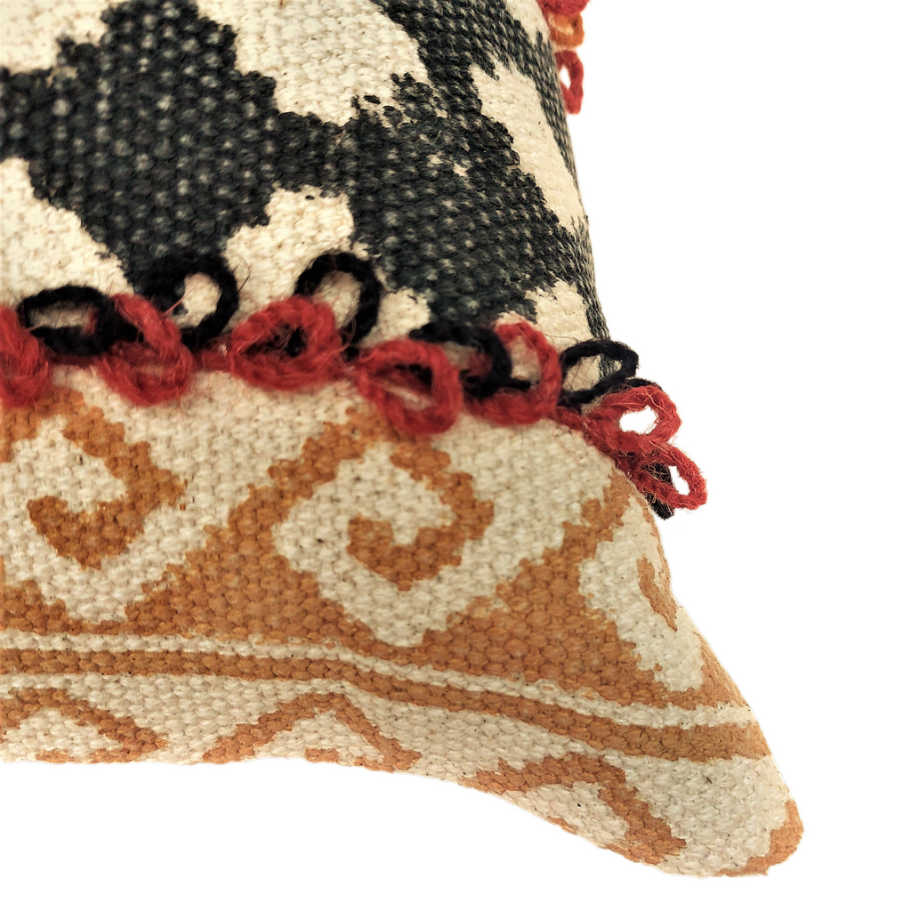 Perfectly Imperfect Palki Block Printed Cotton Cushion Cover with Trims
