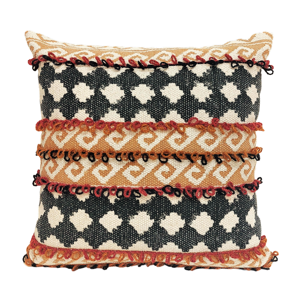 Perfectly Imperfect Palki Block Printed Cotton Cushion Cover with Trims