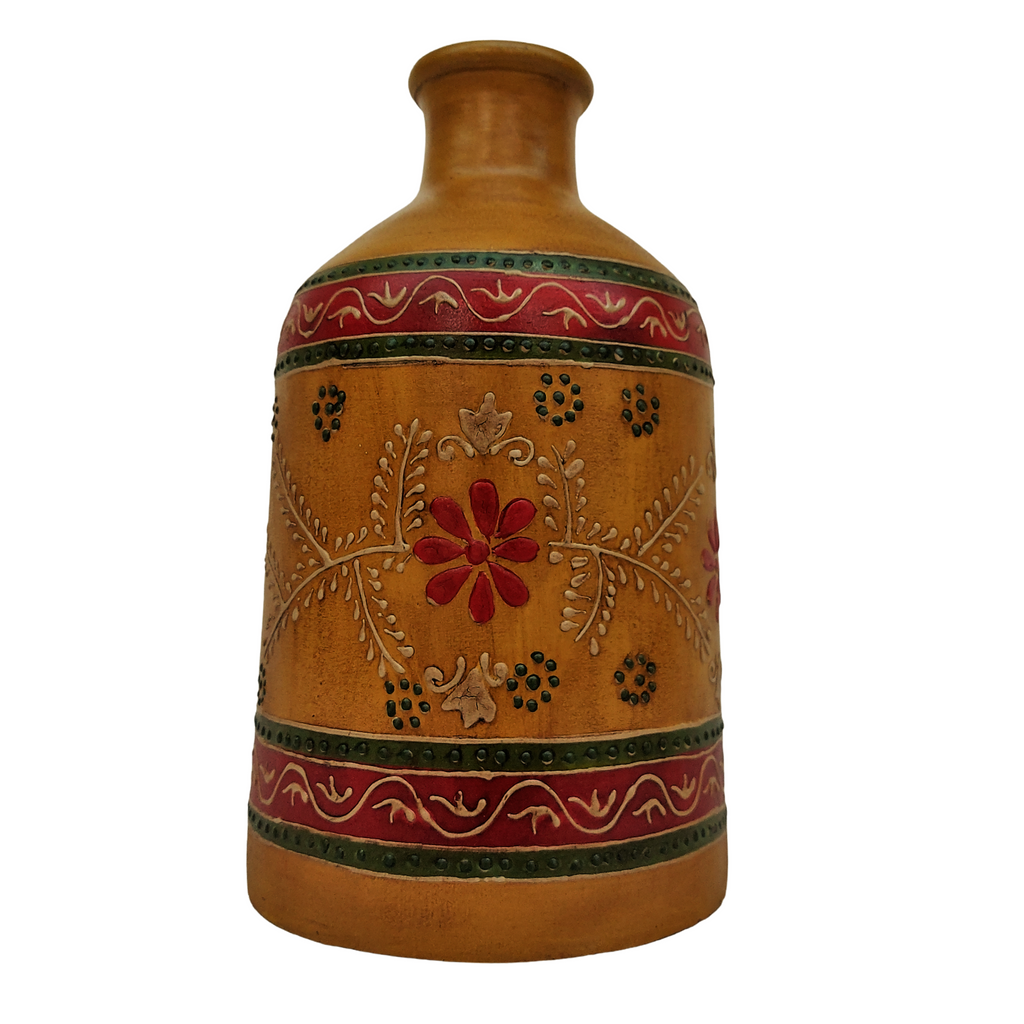Mitti Terracotta Handpainted Mustard Floral Vase