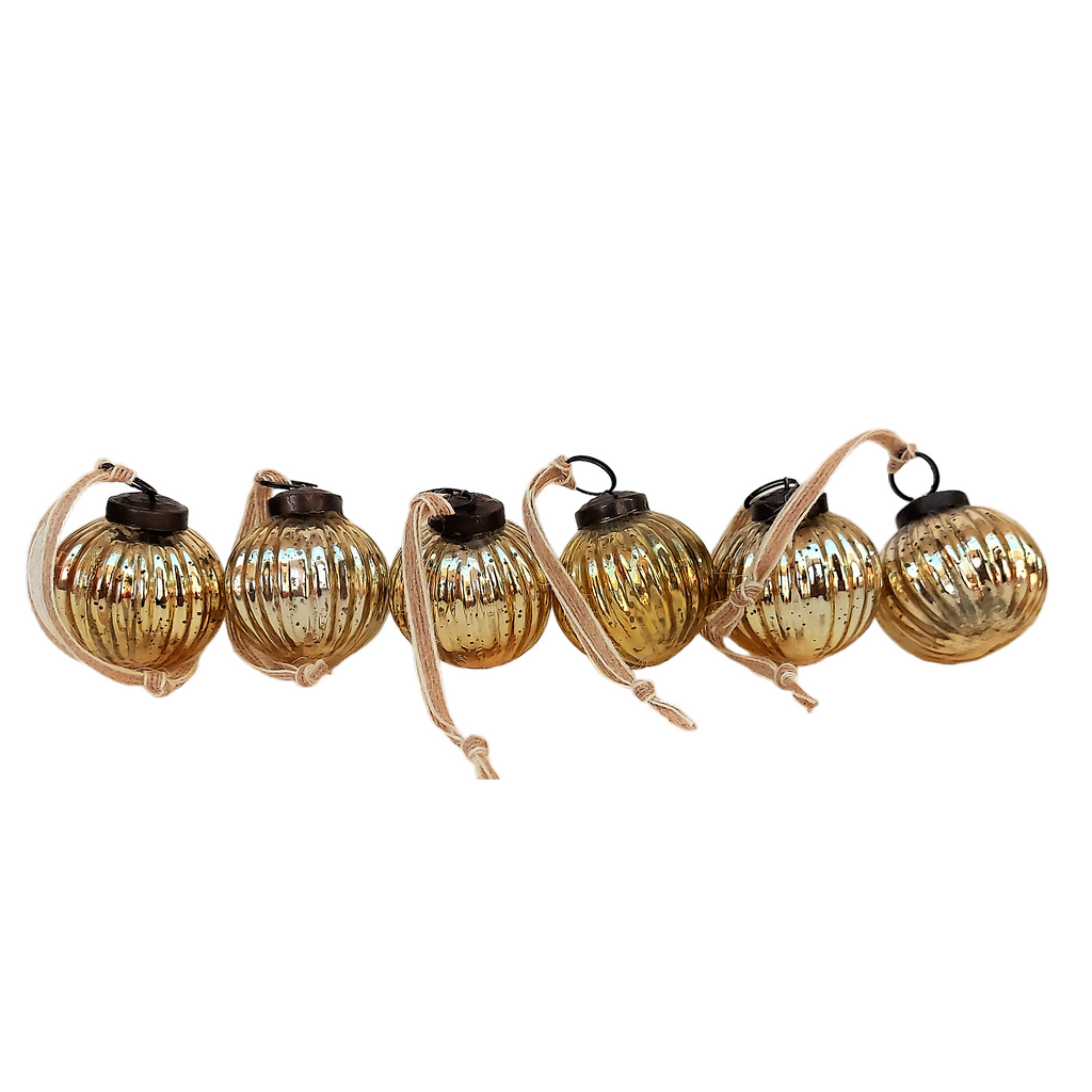 Sona Ribbed Gold Glass Bauble - Set of 6