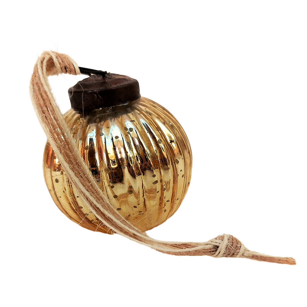 Sona Ribbed Gold Glass Bauble - Set of 6
